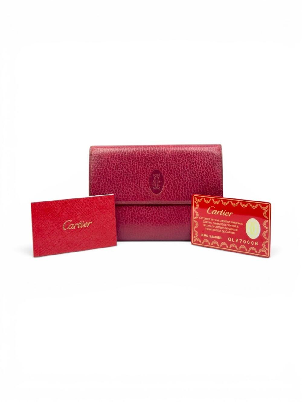 Vintage Cartier Must de Cartier Burgundy Leather Trifold Wallet w/ Coin Purse